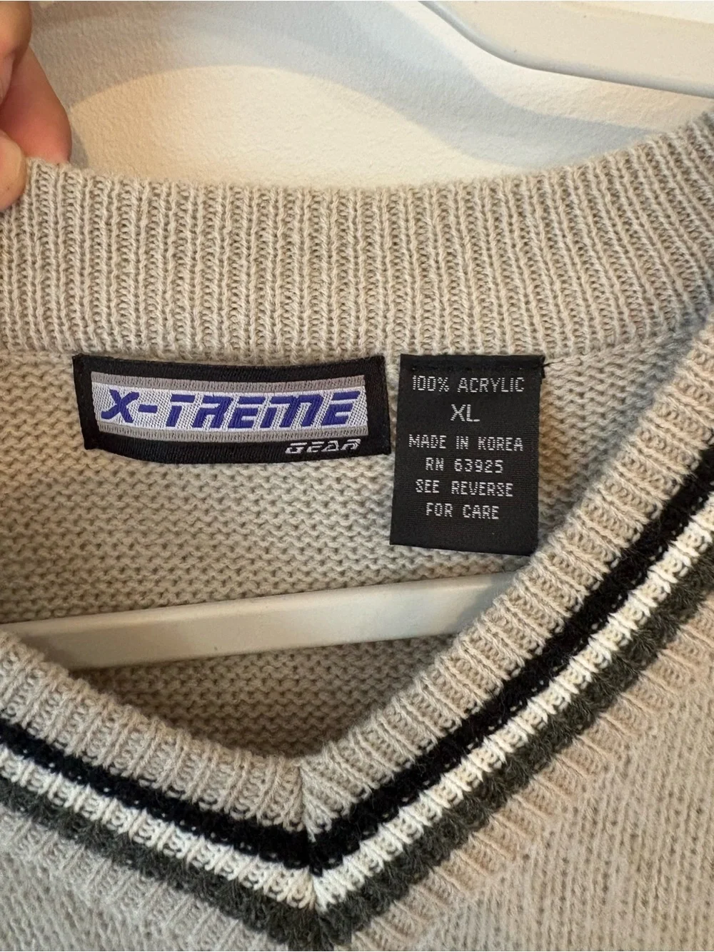 X-TREME Men’s Light Gray V-Neck Sweater with Contrast Stripe